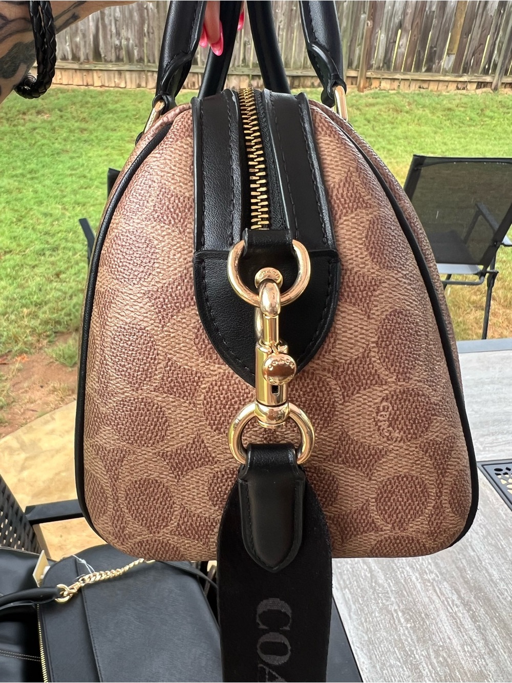 Coach Brown Signature Canvas Barrel Satchel with Black Leather Trim 🤎🖤 - Picture 7 of 16